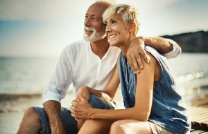 Couple sitting on the beach
