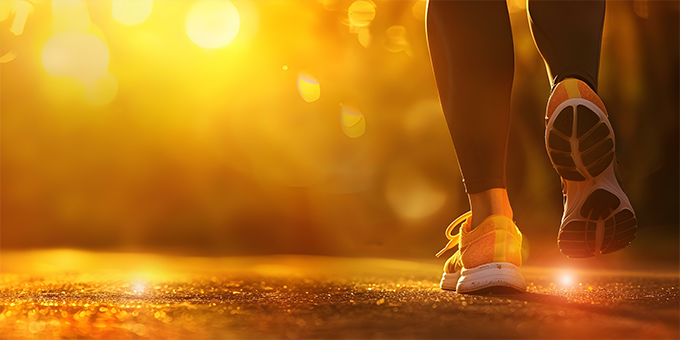 Person walking at sunset